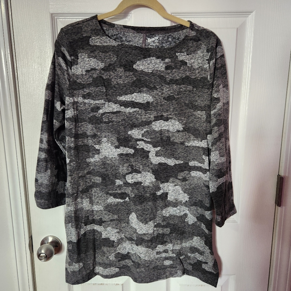 Duluth Trading Co. Womens Multi Gray Camo Long Sleeve Top